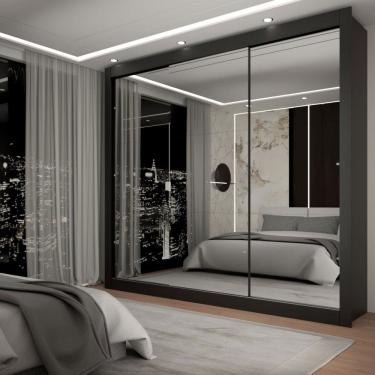 Imagem de Guarda-Roupa Casal Del Plata 3 Portas 4 Gavetas Espelhado Preto - Panorama Móveis