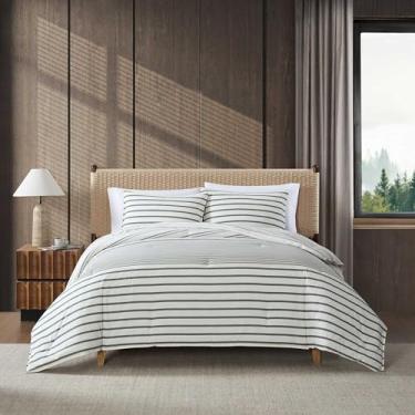 Imagem de Eddie Bauer - Conjunto de edredom King, roupa de cama super macia com fronhas combinando, fecho traseiro de duas peças, essencial para quarto moderno (verde listrado Cooper, King)