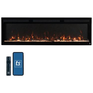Imagem de Lareira Elétrica Inteligente Touchstone The Fury 165cm Largura 11,5cm Fina Embutida na Parede com Chamas Realistas, 10 Cores de