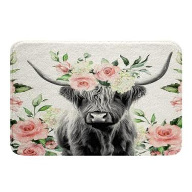 Imagem de Highland Tapete de banheiro de vaca antiderrapante para casa de fazenda, animal selvagem ocidental, tapete de banheiro macio absorvente de água, decoração de casa para banheira, chuveiro, crianças, adultos, banheiro, quarto, sala de estar, tapete 50,8 x 81,2 cm
