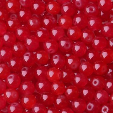 Imagem de NUKAYAI 500 peças de contas de vidro vermelhas para pulseiras, contas de cristal redondas de 8 mm para pulseiras, joias, brincos, colares, kits e artesanato, adequadas para iniciantes (vermelho)