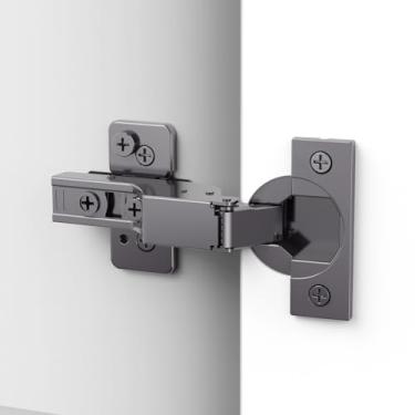 Imagem de Chibery Pacote com 20 dobradiças ocultas de fechamento macio sem moldura, banhado a titânio preto, fechamento automático, ajuste 3D de ângulo aberto de 105°, parada de 85 e 105 graus, encaixe, aço