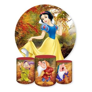 Imagem de Kit Painel de Festa Redondo Trio Cilindro - BRANCA DE NEVE - DeCarllos