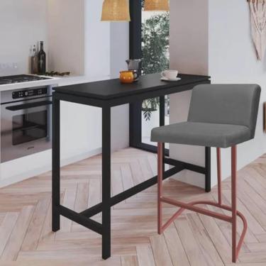 Imagem de Banqueta Com Encosto Noah Luxo Confort Bistrô Cozinha Ferro Bronze Sintético Cinza - Ahazzo Móveis