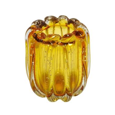 Imagem de Vaso Murano Italiano Âmbar Lapidados em Gomos Luxo