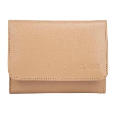 Imagem de Carteira Feminina Classe Couro Com Fecho Imã Cores Variadas, Tan