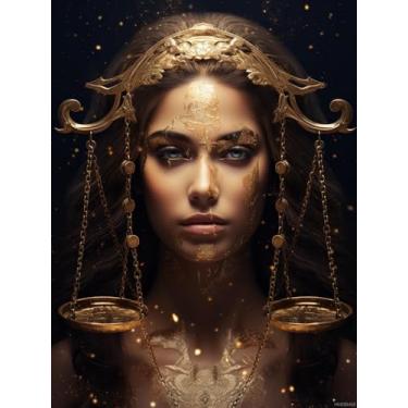 Imagem de HMDIIMGE Kits de pintura de arte de diamante 5D DIY para adultos Zodiac Libra Girl fácil para iniciantes redondo broca completa pait por Diamond Art ponto cruz pedras mosaico artesanato para decoração