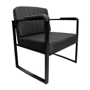 Imagem de Poltrona Cadeira Decorativa Estilo Industrial para Sala de Estar Jantar Base Metal Sintético Preto