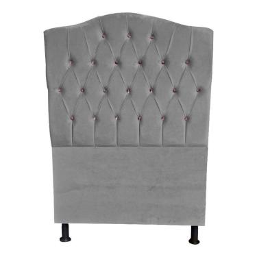Imagem de Cabeceira De Cama Princesa Solteiro 90 Cm Botão Strass Suede Prata Do Lar Móveis