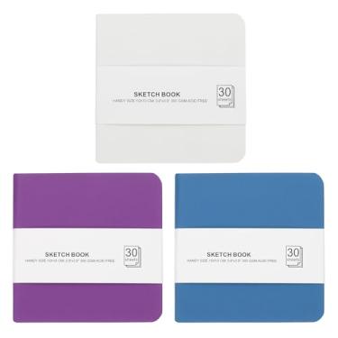 Imagem de PATIKIL Caderno de desenho de papel aquarela 4 x 4, 3 peças, 30 folhas, 300 g/m2/63,5 kg, caderno de aquarela sem ácido, blocos de papel de artistas para pintura, roxo claro/azul/branco