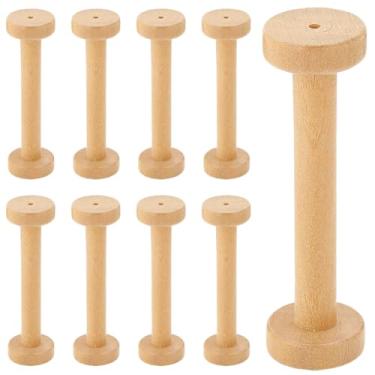 Imagem de SUNNYCLUE 10 carretéis de madeira longos de 28 x 96 mm carretéis de fita vazios a granel grande Burlywood bordado linha de madeira organizador de linha de madeira bobina de fio dental para costura,