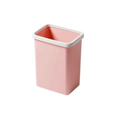 Imagem de Lixeira Lixeira quadrada de plástico, adequada para sala de estar, quarto, banheiro, lixeira com anel de pressão, branca/cinza/rosa/bege Lixeira(Pink)