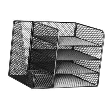 Imagem de Bothyi Bandeja de letra de papel do organizador da área de trabalho 4 Decoração de Decoração de Tier Bookshelf Document Storage Rack para a escola de, Preto