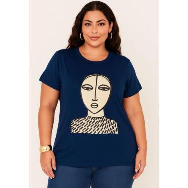 Imagem de T-shirt Plus Size Estampa Artística em Malha - Predilects Plus, Azul, 