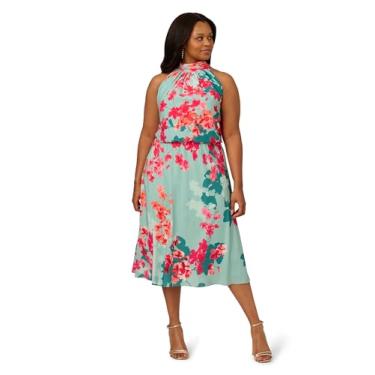 Imagem de Adrianna Papell Vestido midi estampado frente única, Turquesa multi, 25 Plus Size