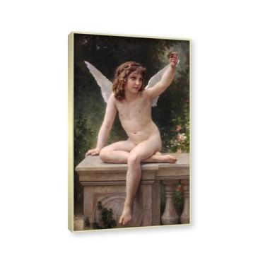 Imagem de NHLDZYH Moldura dourada champanhe. Impressões de arte William Adolphe Bouguereau - Pintura de retrato - (O prisioneiro) - Pôster temático de mitologia grega - Pôster de decoração de parede vintage. 70