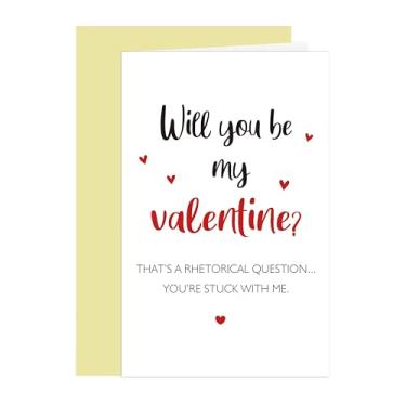 Imagem de Comting Will You Be My Valentine? Cartão de dia dos namorados com perguntas engraçadas para ele e ela, você está preso comigo, humor perguntas e respostas cartão V-day