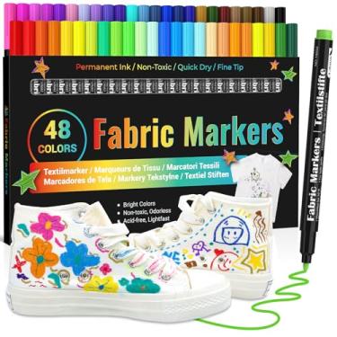 Imagem de JR.WHITE Marcadores de tecido permanentes para roupas, tênis, sapatos, camisetas, macacões de bebê, babadores, travesseiro, lona, sacolas para crianças, adultos, decoração de tecido, caneta de ponta