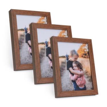 Imagem de Kit 3 Portas Retrato 15x21 cm C/Vidro Moderno Decorativo Horizontal e Vertical De Mesa Estante Foto(Madeira Escura)