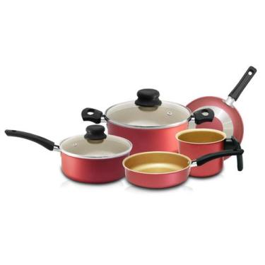 Imagem de Jogo De Panelas Cereja e Creme Teflon Antiaderente 5 Peças - Arnix