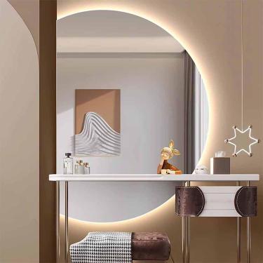Imagem de Espelho De Vaidade Led Retroiluminado Semicírculo De 130 Cm Para Banheiro, Espelho De Corpo Inteiro De Meia Lua Com Luz De 3 Cores Para Parede De Entrada, Estilhaçamento, Cut Left, 43"x28"