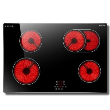 Imagem de Karienvir Fogão elétrico embutido de 76 cm, fogão elétrico de 4 bocas 6400W, controle de toque, zona estendida, temporizador, trava de segurança, pausa, 220-240v, fio rígido