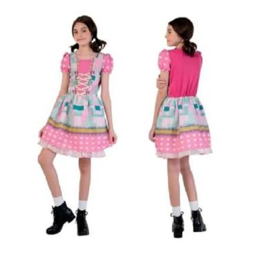 Imagem de Vestido de Festa Junina Infantil Rosa Fantasia De São João Caipirinha 