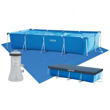 Imagem de Piscina Estrutural Retangular 7.127 Litros Com Filtro 220v + Capa + Forro Pvc Armação Intex