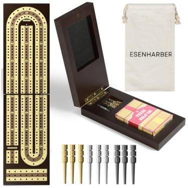 Imagem de ESENHARBER Foldable Wooden Cribbage Board Set - Elegant 3-Track Design with Magnetic Closure, 9 Metal Pegs, Full Deck of Cards, Perfect for Family Game Nights and Travel