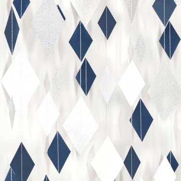 Imagem de Hugtmr Decoração De Festa Azul-Marinho, Branco E Prata, Guirlanda Papel - 39 Pés, Faixa Serpentina Para Formatura, Meninos Homens, Aniversário, Casamento, Despedida Solteira, Chá Bebê