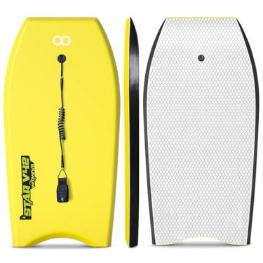 Imagem de GEAVESS Prancha De Bodyboard Premium Ixpe 33/37/42 Polegadas Com Leash Pulso Espiral, Núcleo Eps Superleve E Fundo Liso Hdpe, Perfeita Para Surfar Crianças Adultos (Amarela, 42 Polegadas)