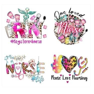 Imagem de Amazingxy 4 Peças De Decalques Transferência Térmica Para Camisetas, Adesivos Roupas, Capas Travesseiro, Apliques Faça Você Mesmo, Enfermeira, Calor