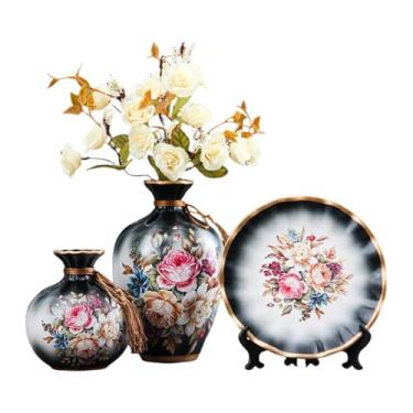 Imagem de Wswqop 3 peças de vasos de cerâmica, vasos decorativos para flores, arranjos de flores, recipientes para plantas para entrada, ambientes internos e externos, Preto