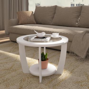 Imagem de Mesa De Centro Redonda 60cm Com Vidro Multimóveis Cr45306 Branco