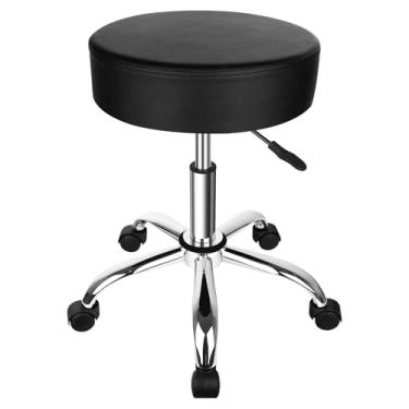 Imagem de Banqueta de rodinhas com rodas 181 kg, capacidade de peso, almofada maior, resistente, ajustável, para tatoo massagem, escritório, salão, spa, laboratório, desenho, unhas, almofada giratória de 360°