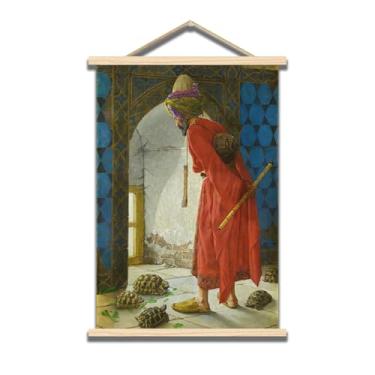 Imagem de Pôster suspenso de madeira Osman Hamdi Bey - Arte de parede em tela The Tortoise Trainer - Pintura impressionista famosa - Pôster vintage - Decoração de parede de banheiro cozinha quarto