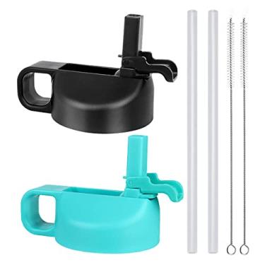 Imagem de SYACOT Tampa De Canudo Para Garrafas Água Boca Larga 12, 32, 40 E 64 Oz, Compatíveis Com Superior Garrafa Esportiva Hydro Flask - Design Proteção Contra Poeira (Preto/Menta)