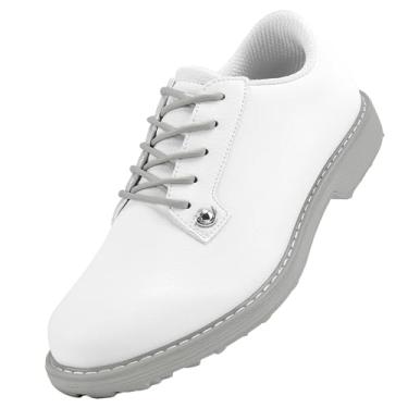 Imagem de ZHENSI Tênis de golfe feminino de couro com cadarço antiderrapante à prova d'água para caminhadas casuais ao ar livre, Cinza, 40 BR