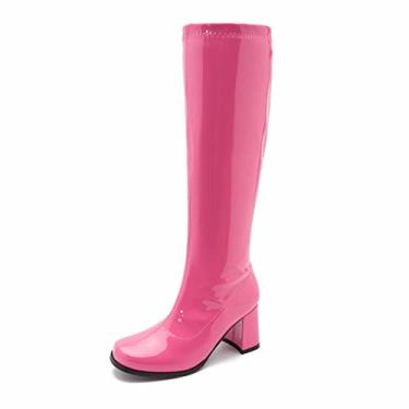 Imagem de Botas femininas Go Over The Knee Block Heel Zipper Boot, rosa, 8