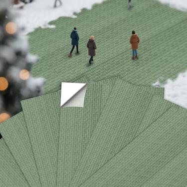 Imagem de Warmtree 6 peças de acessórios de vila, estradas e ruas, tapete de neve, tapete de tijolo de estrada de paralelepípedos para paisagem, suprimentos de diorama de papel revestido autoadesivo para modelo