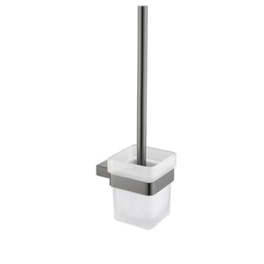 Imagem de Conjunto de banheiro com barras duplas para toalhas cinza - cabide com porta-papel e saboneteira | Acessórios de 3 peças, escova de vaso sanitário