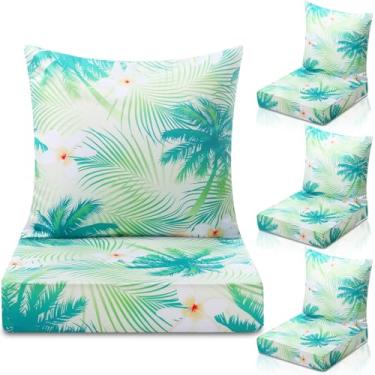 Imagem de Hoteam 4 peças de almofadas de pátio para cadeira ao ar livre, assento profundo, à prova d'água, 50,8 x 50,8 cm para conjunto de móveis de pátio, assento removível e encosto (palma)