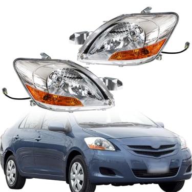 Imagem de Thomletha Substituição para Toyota Yaris Sedan 2007-2011 conjunto de farol projetor cromado lado esquerdo e direito par