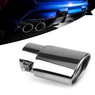 Imagem de UGSHY 1 Peça De Tubo Escape Para Carro, Silenciador Escapamento Metal 5,5 Pol. X 2,5 Modificação Veículo, Acessórios Universais Duráveis E Retos Caminhões Suvs (Prata Brilhante)