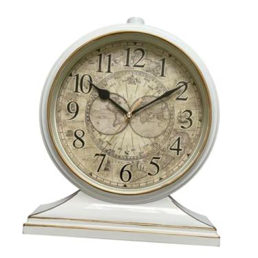 Imagem de MYCENSE Relógio de mesa anti-taque, elegante decoração de fazenda, design retrô simples, relógio de mesa para quarto, lareira, prateleira de cabeceira, Branco