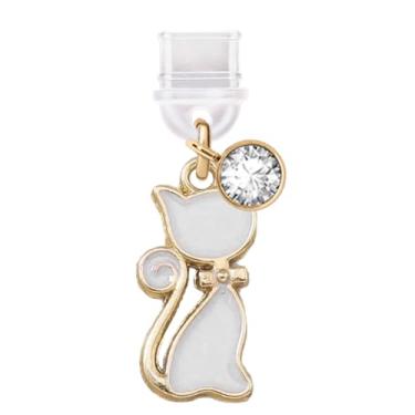 Imagem de ELISE & FONDA TP741 Tipo-C porta de carregamento plugue antipoeira pequeno gato gatinho pingente de celular para iPhone 15/16/Samsung/OnePlus/Xiaomi/oppo telefones Android (branco)