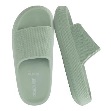 Imagem de CUSHIONAIRE Pantufas femininas Feather EVA – Chinelos femininos confortáveis, sapatos de banho internos e externos, chinelos essenciais para praia, Verde, 37