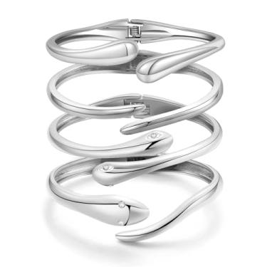 Imagem de ACLOKOO Pulseira dourada polida grossa torcida, design de gota d'água articulada, formato oval espiral para mulheres, Medium, Metal, Sem Pedra Preciosa