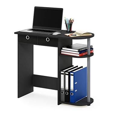 Imagem de Furinno Go Green Home Laptop Notebook Mesa de Computador/Mesa para Computador/Mesa com 2 Gavetas, Preto/Cinza/Preto