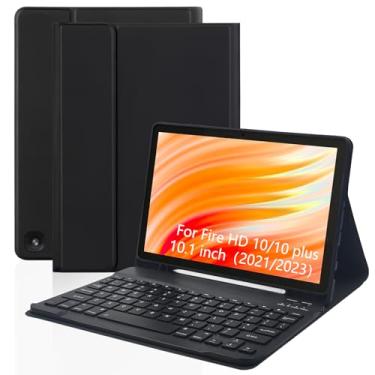 Imagem de XCHYTECHER Capa de teclado para Amazon Fire HD 10/10 Plus 25.7 cm, teclado destacável com capa de porta de carregamento tipo C (preto + preto)